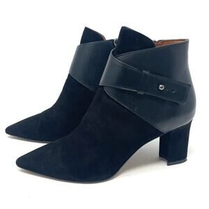 NEW Aquatalia Black Suede and Leather Pointed Toe Heeled Boots Women's Sz 6 $495